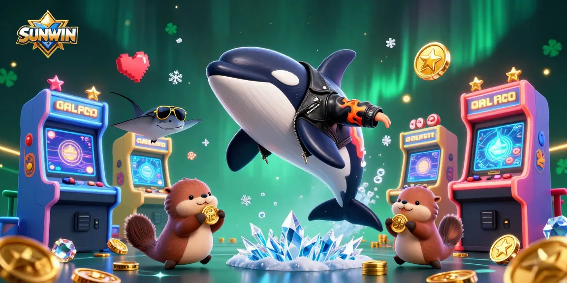 SUNWIN offers an engaging gambling experience with fun characters celebrating wins surrounded by vibrant game elements.