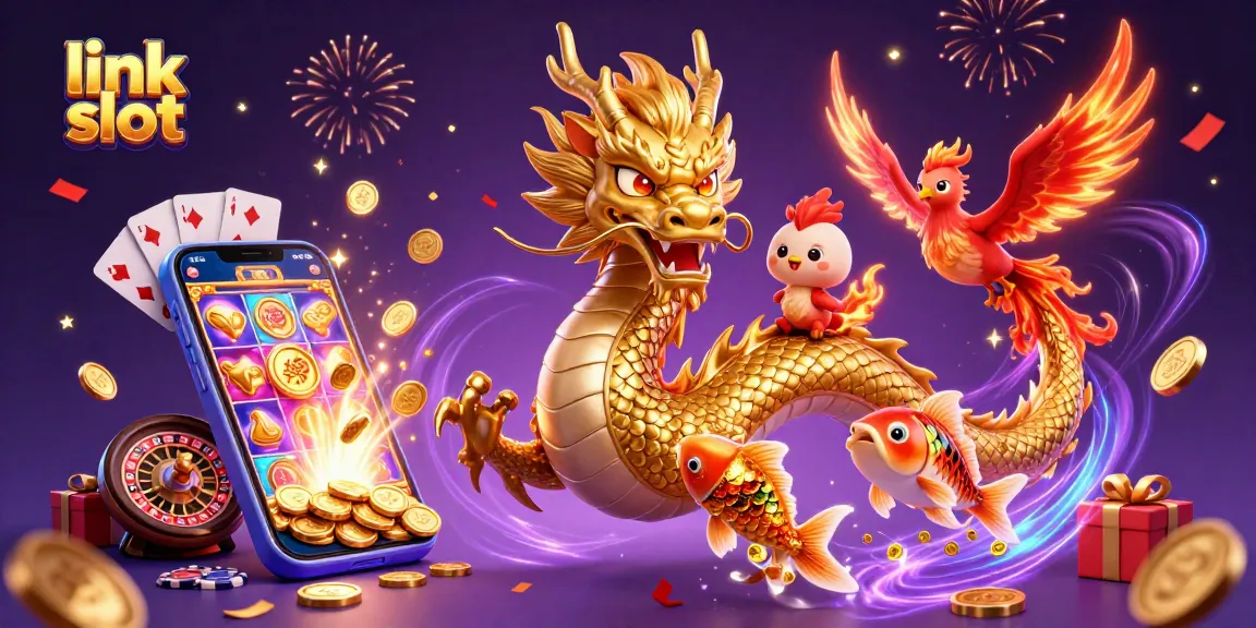 Menggoda keberuntungan dalam permainan link slot dengan naga emas, phoenix merah, dan ikan koi.
