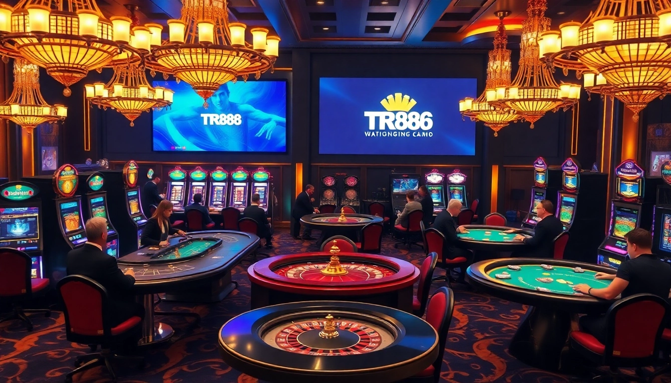 Experience the thrill of gaming at TR88 forum, featuring vibrant slot machines and elegant tables.