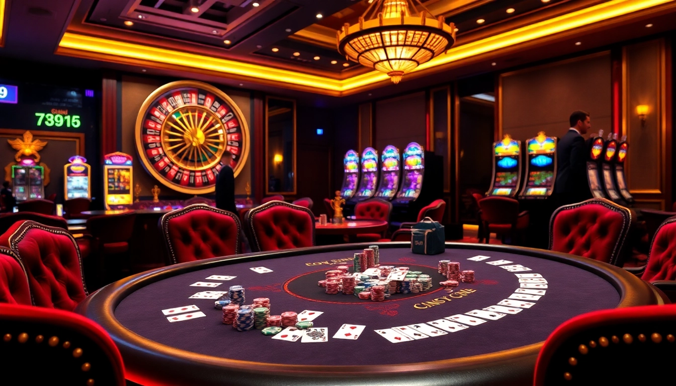 Players enjoying a high-stakes game at 789club's stylish poker table in a vibrant casino.