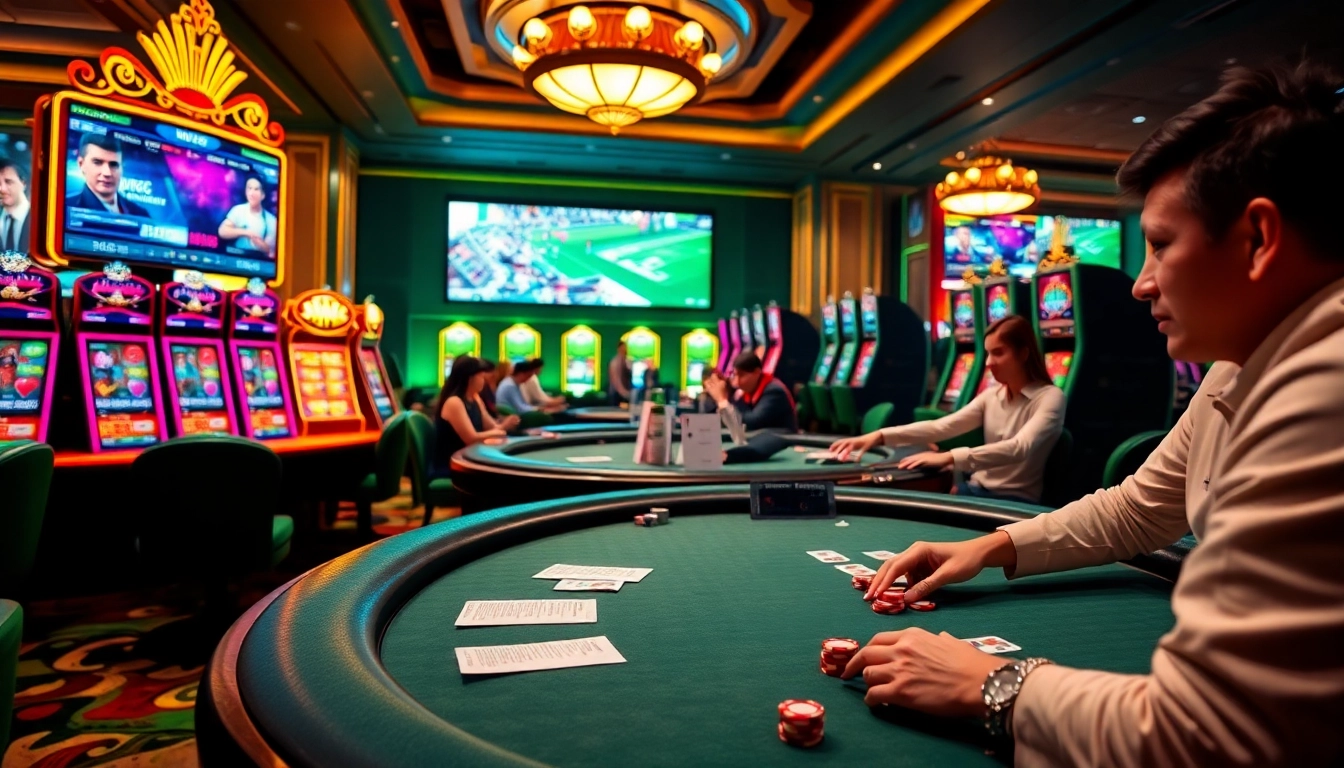 Betting on exciting games at NK88, showcasing vibrant slots and lively casino atmosphere.