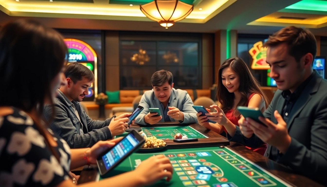 Engaging online gaming experience at new88go.com with diverse players in a modern casino setting.