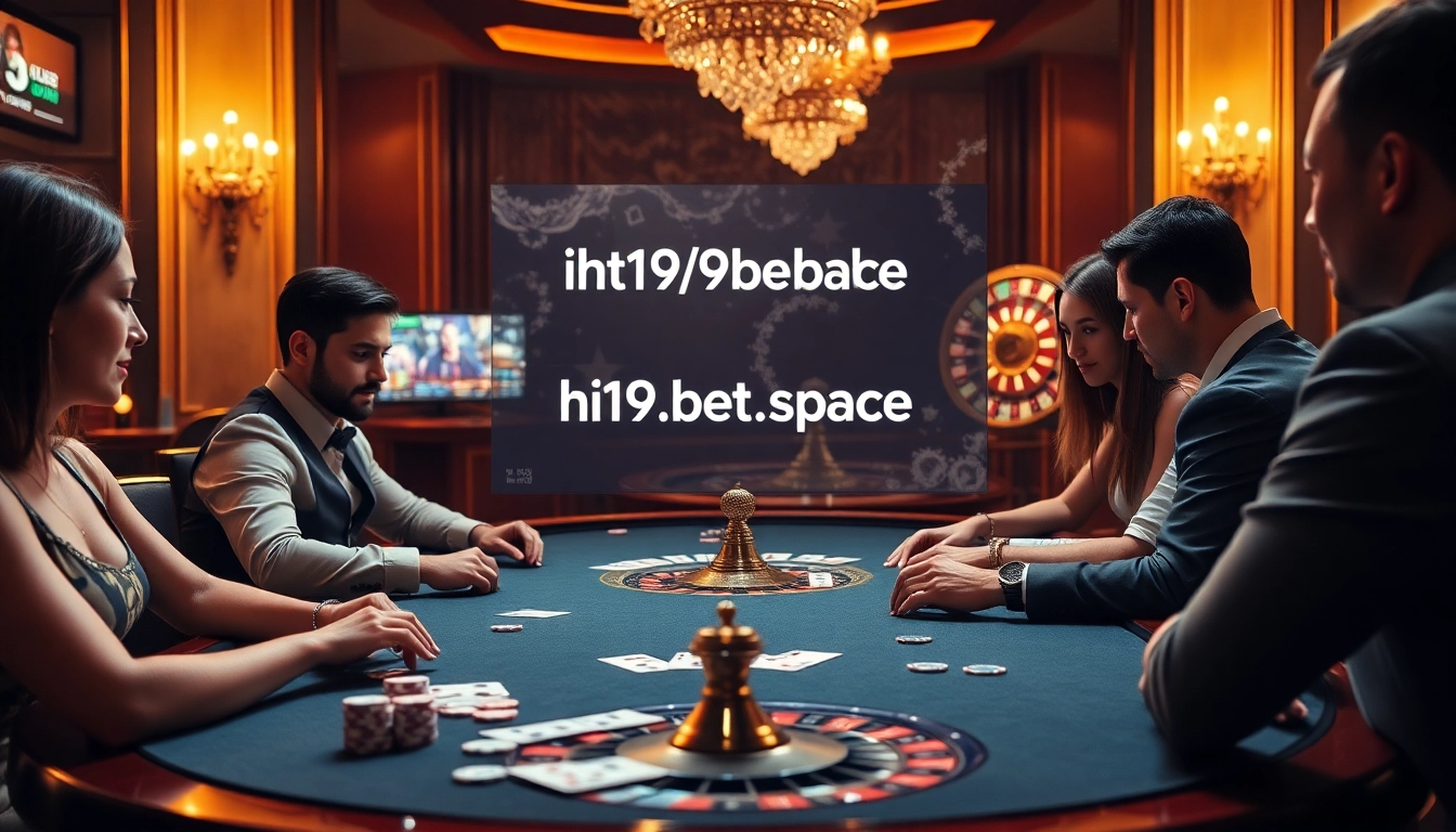 Players enjoying a rich gaming experience at https://i9bet.space/, showcasing poker and slots in an elegant casino setting.