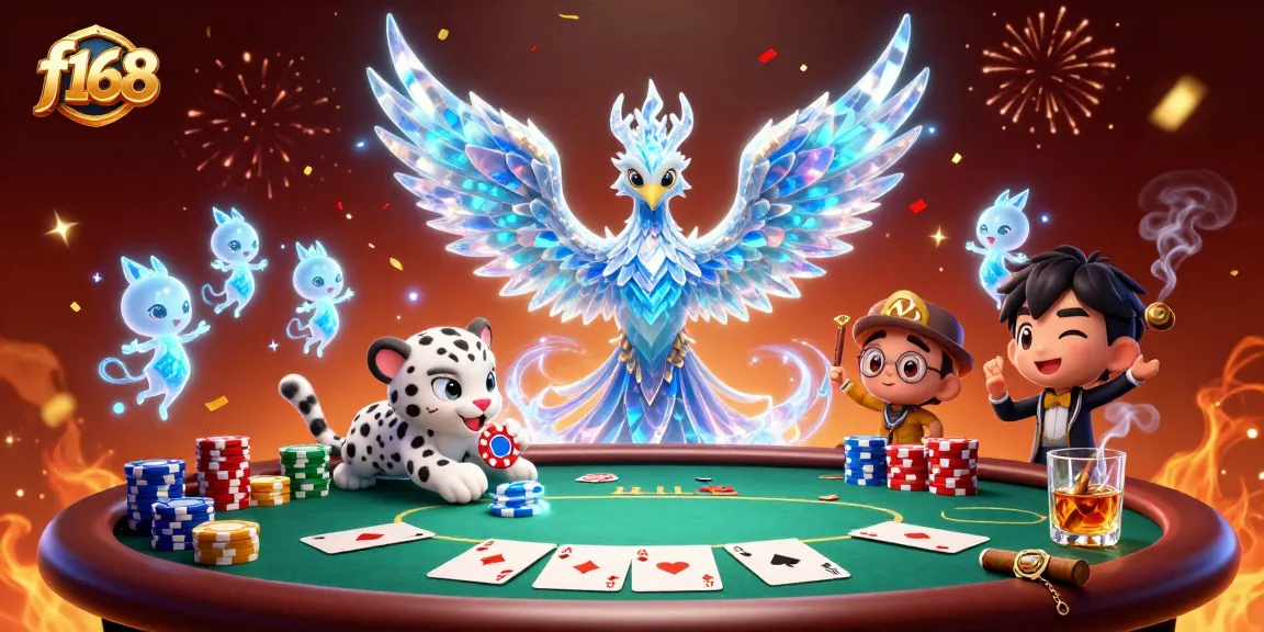 Experience high-stakes excitement with f168's unique poker adventure featuring engaging illustrations.