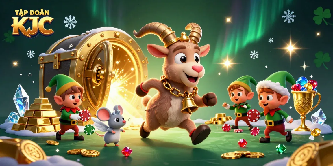 Engage in thrilling gameplay with TẬP ĐOÀN KJC, featuring an exciting casino scene with cartoon characters.