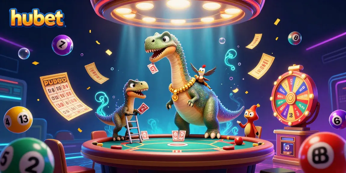 hubet showcases an interactive casino scene with a giant brontosaurus and dynamic lottery elements.