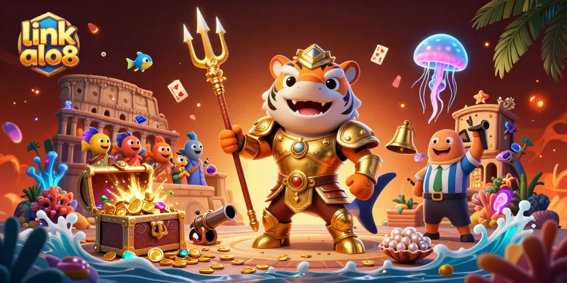 Experience the thrill of link alo8 with a dynamic underwater casino battle scene featuring a gladiator shark.