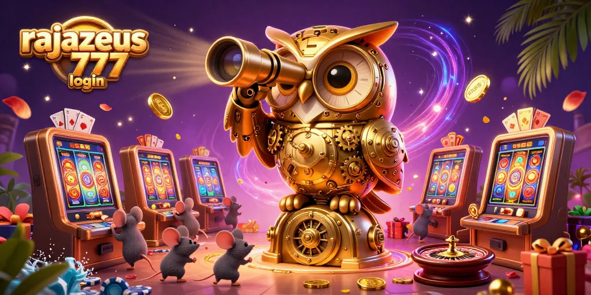 Experience rajazeus 777 login excitement with a vibrant casino scene featuring slot machines and animated characters.