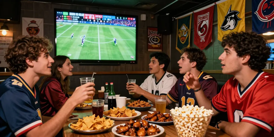 Fans enjoying football match at Bongdata sports bar with exciting atmosphere.