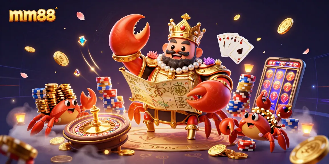 Engage with mm88's immersive casino adventure filled with golden crab emperors and vibrant game elements.