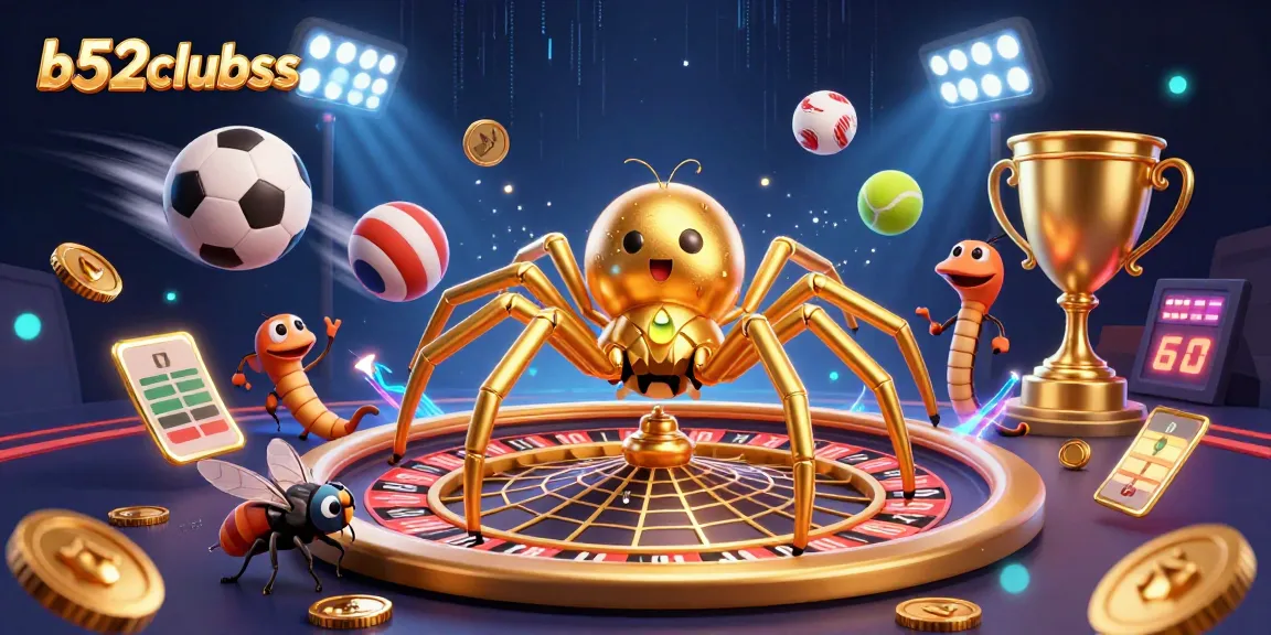 Engage in thrilling bets at b52clubss with a golden spider and dynamic sports elements.