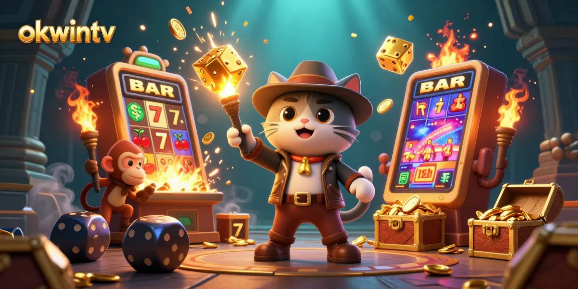 Experience thrilling gameplay with okwintv as a cartoon cat discovers a casino artifact.