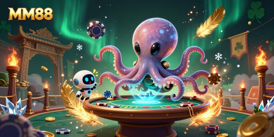 Engaging with MM88's vibrant poker scene featuring a whimsical octopus and dynamic gaming elements.