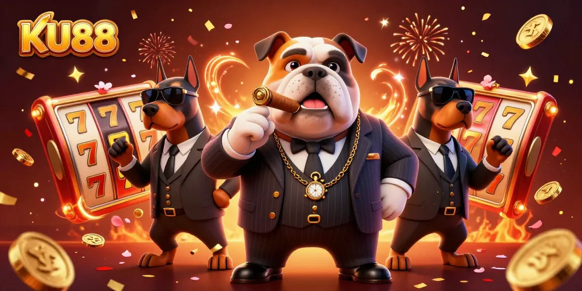 Engage in top gaming action at KU88 Casino with vibrant slot machines and festive elements.