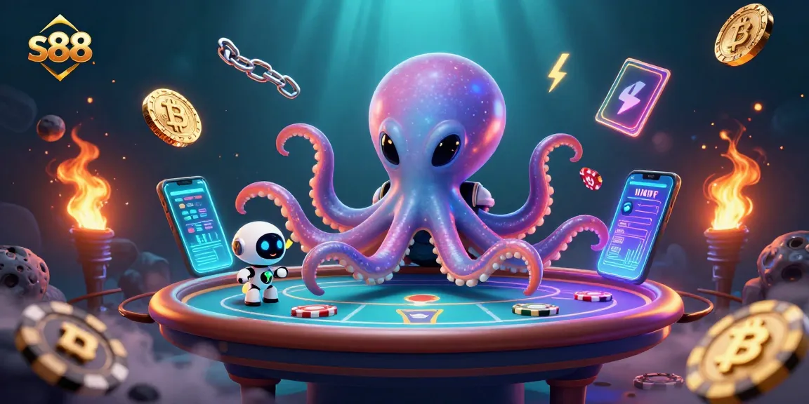 Experience thrilling gameplay at s88 with an alien octopus and holographic poker table.