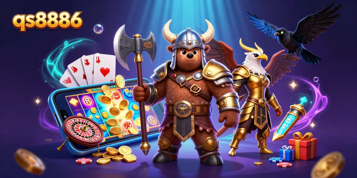 Spin the reels with qs8886's dynamic 3D characters, showcasing vibrant gambling elements.