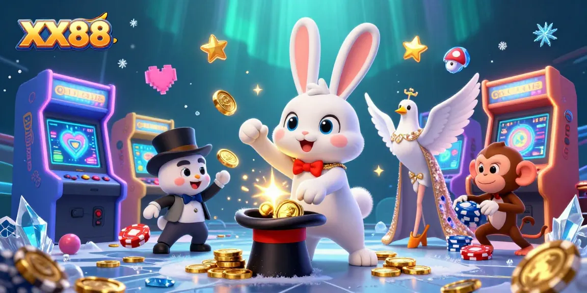 Spin to win with XX88's vibrant 3D casino illustration showcasing magical gaming excitement.