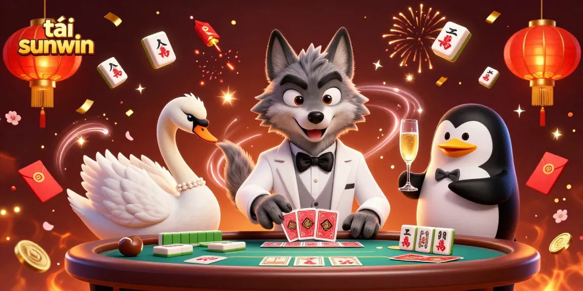 Experience excitement with tải sunwin as a debonair wolf and elegant swan deal cards at a vibrant casino scene.