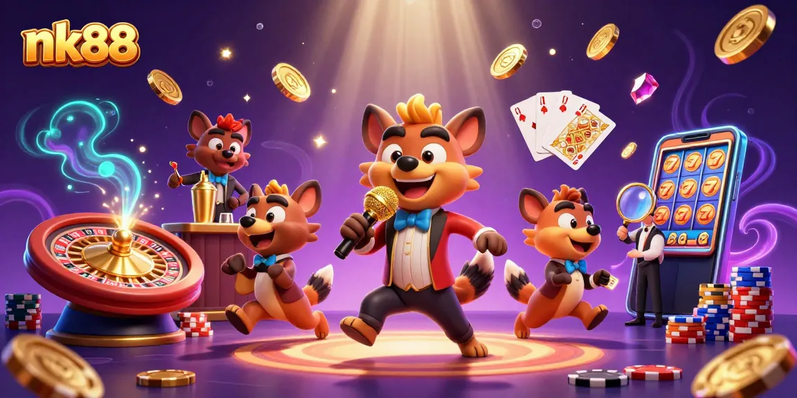 Engage in exciting gameplay at nk88 with a vibrant casino scene featuring hyenas in action.