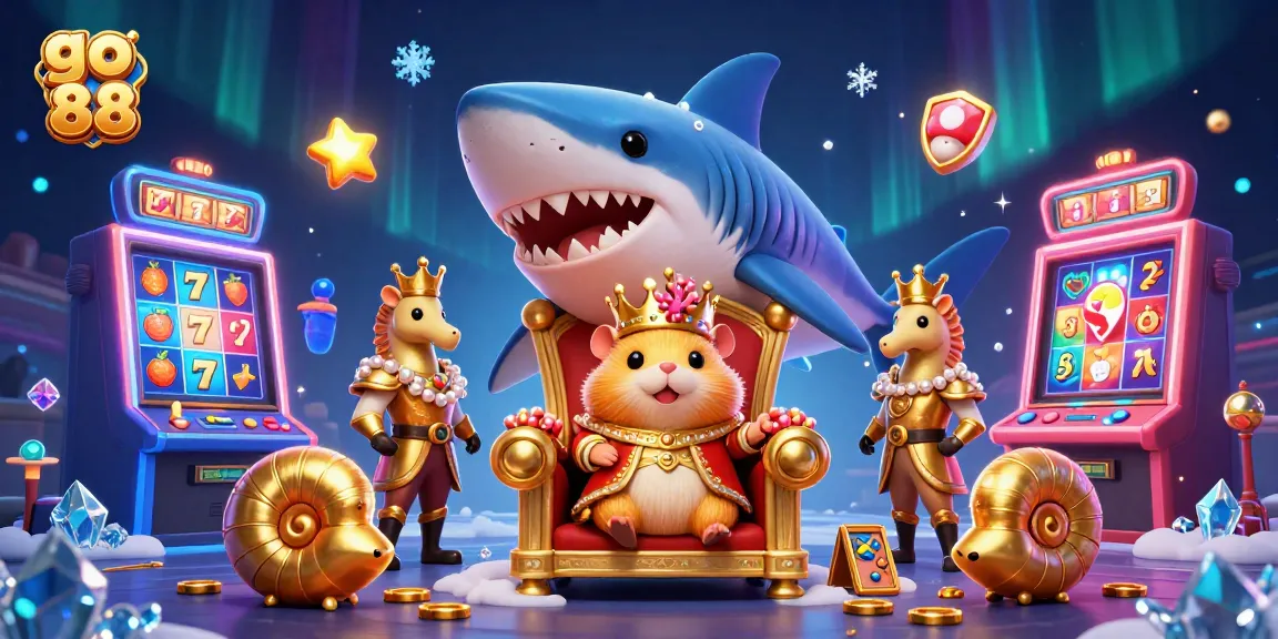 Engage with go 88 for exhilarating slot experiences featuring a golden hamster king on a megalodon throne.