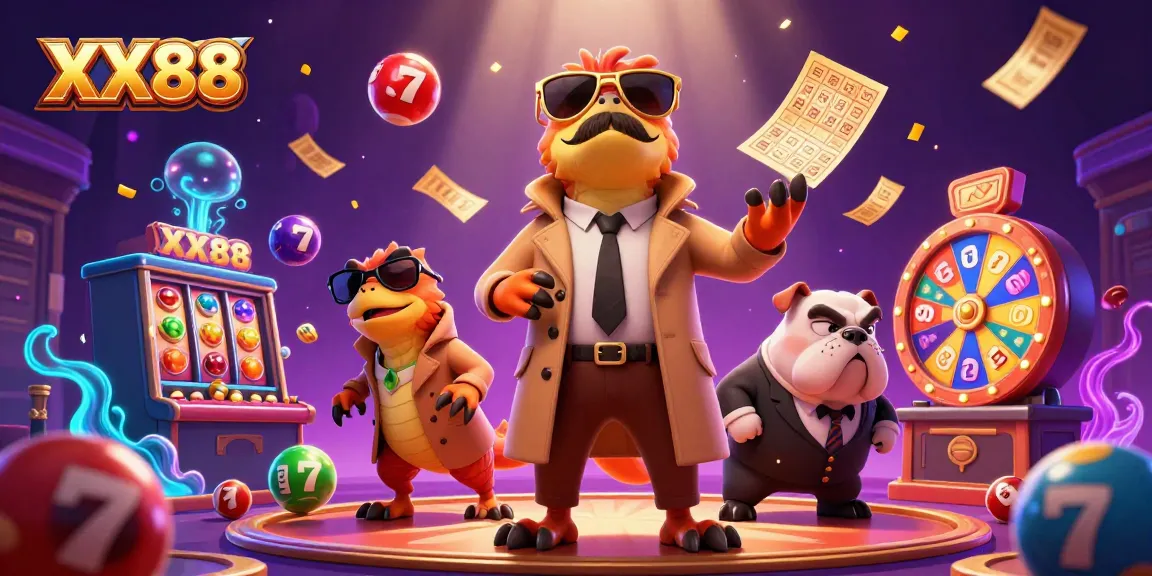 Experience fun at XX88 with lively slot games surrounded by colorful lottery elements.