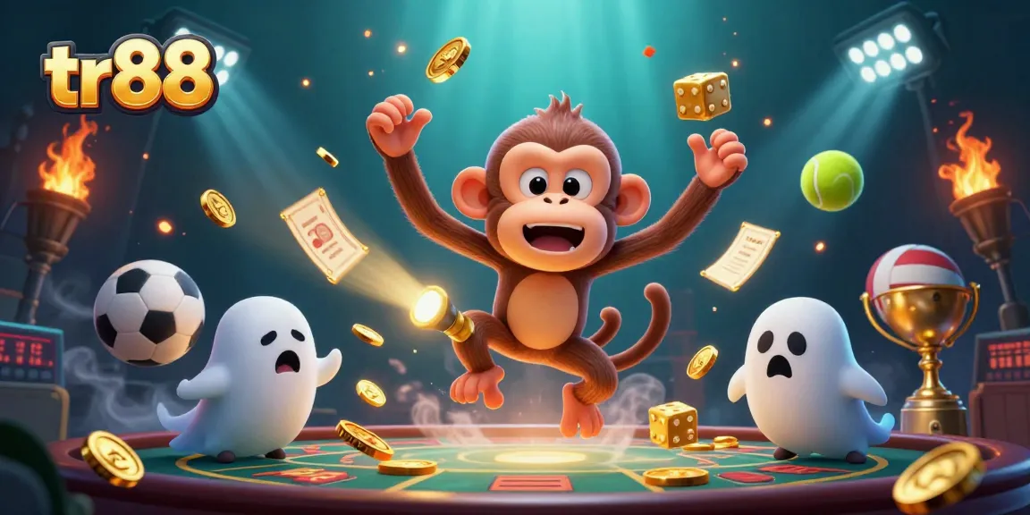 Experience the excitement of betting at tr88 with a whimsical poltergeist monkey and a curious ghost-hunter.
