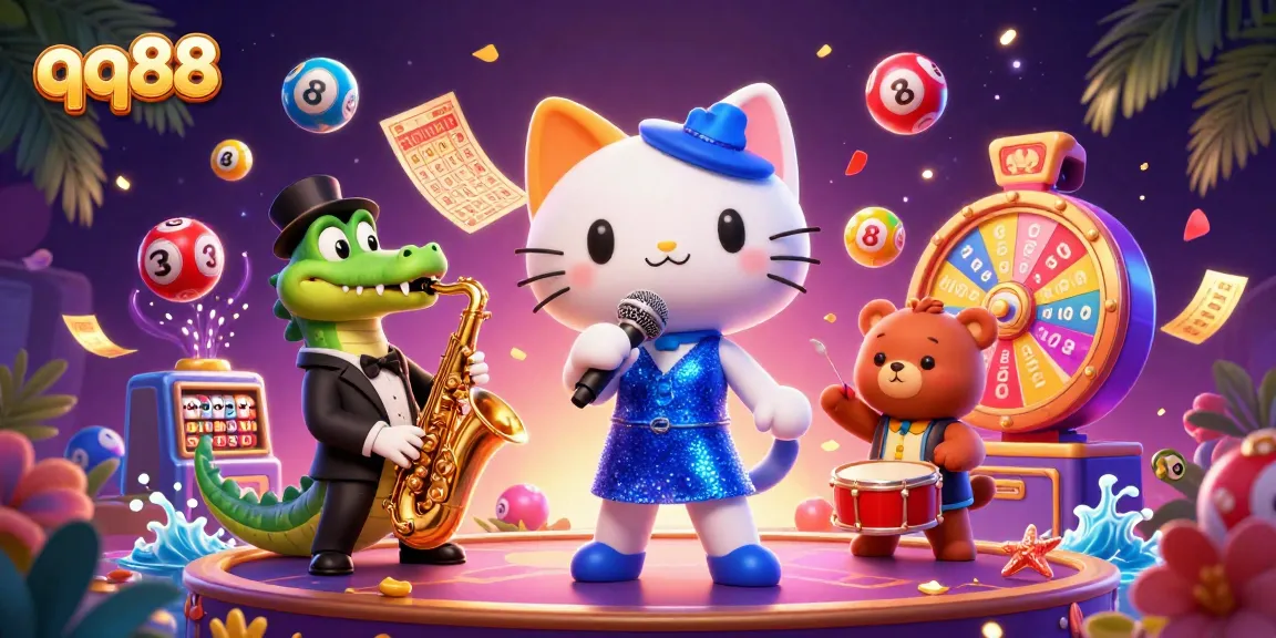 Engage with qq88's vibrant casino scene featuring lively characters and dynamic gaming elements.