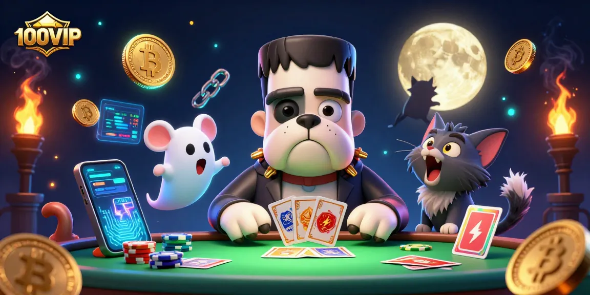 Engage in exciting games at 100VIP with a thrilling scene featuring vibrant ghost and creature characters.