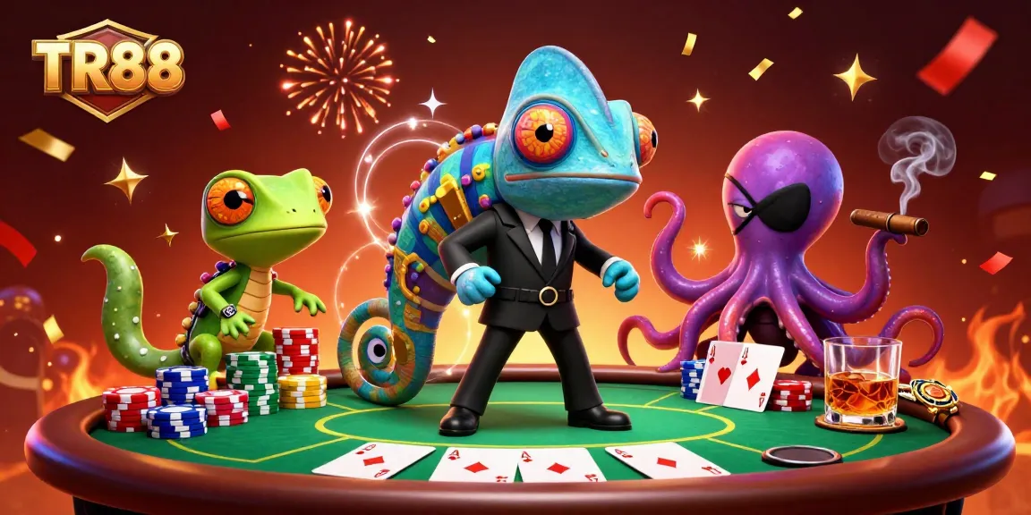 Experience the excitement of gambling at TR88 with colorful characters and dynamic casino elements.